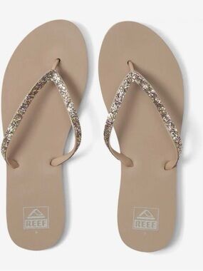 Reef Stargazer Gemstone Flip Flops with Gold Glitter Straps- NWT